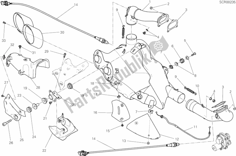 All parts for the Exhaust System of the Ducati Diavel Xdiavel Sport Pack Brasil 1260 2019